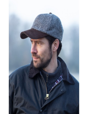 Made in UK Harris Tweed Baseball Cap with Suede Leather Peak One Size Steel Grey